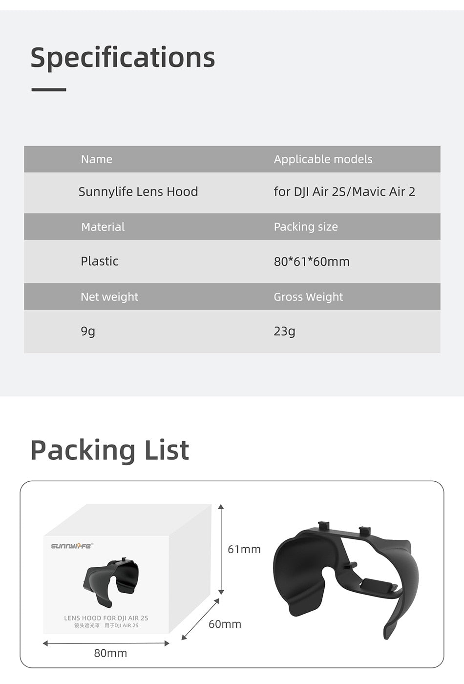 Sunnylife Lens Hood for DJI Air 2S/Mavic Air 2 Shape Lens Sun Shade Glare Shield Lens Camera Protector Gimbal Protector